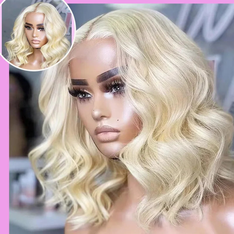 Blonde Body Wave Human Hair Lace Front Bob Wig for Women