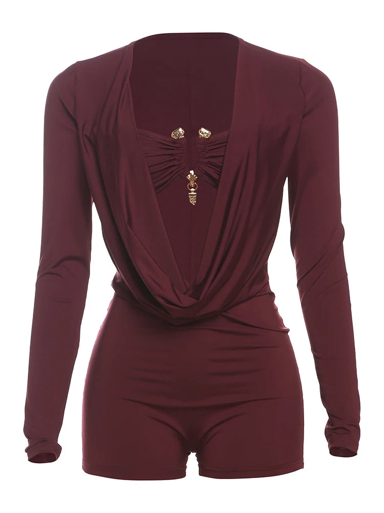 Weird Puss Sexy Women Swing Collar Romper+Metal buckle Bra Hipster Midnight Party Coquette New Spring Trend Workout Playsuits