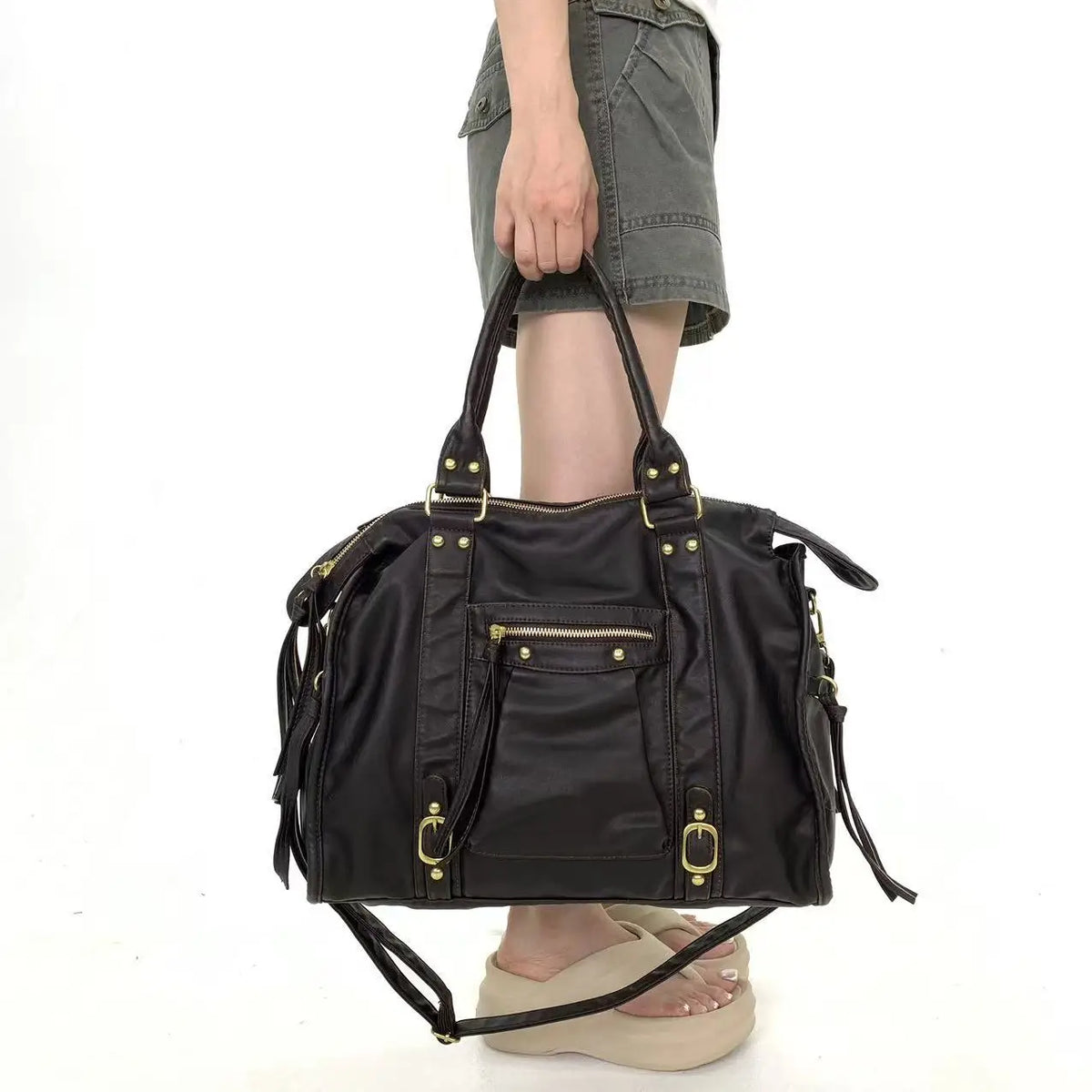 Retro Multi-Pocket Motorcycle Shoulder Bag for Women