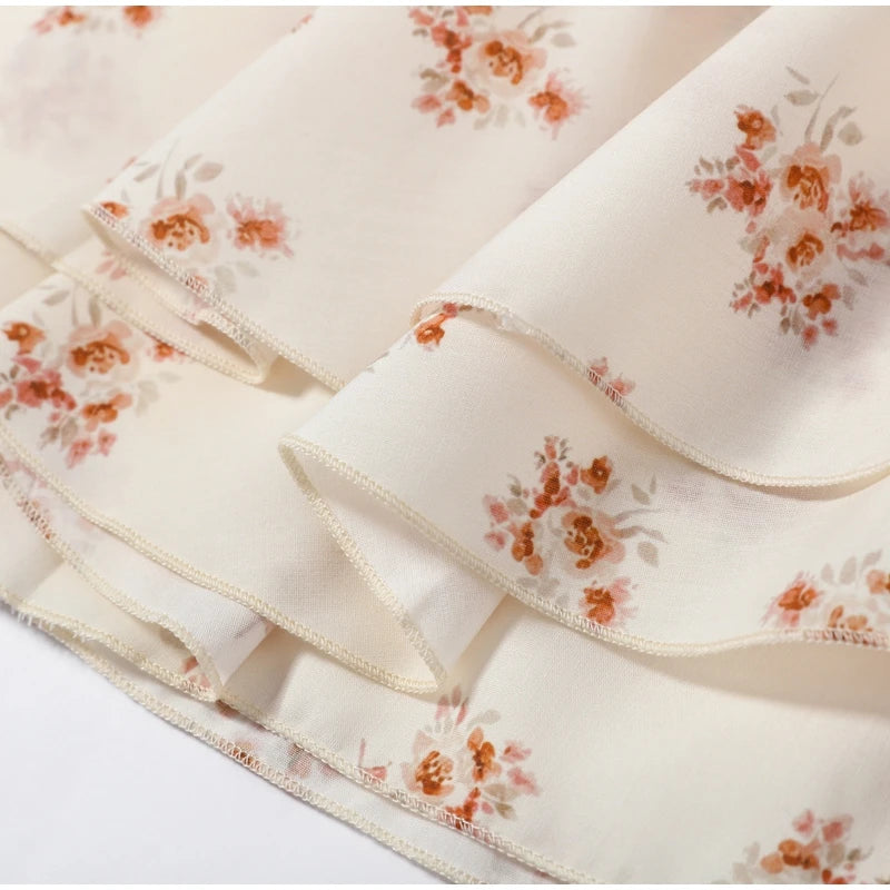 Floral Print Slim Top and Ruffle Skirt Set for Women