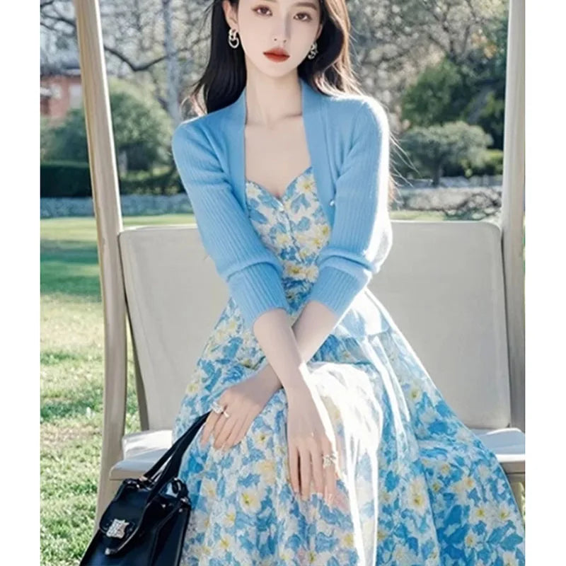 Two Piece Floral Knit Cardigan Set