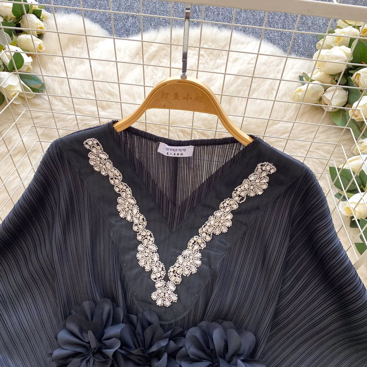 Diamond Embellished Batwing Sleeve Blouse for Women