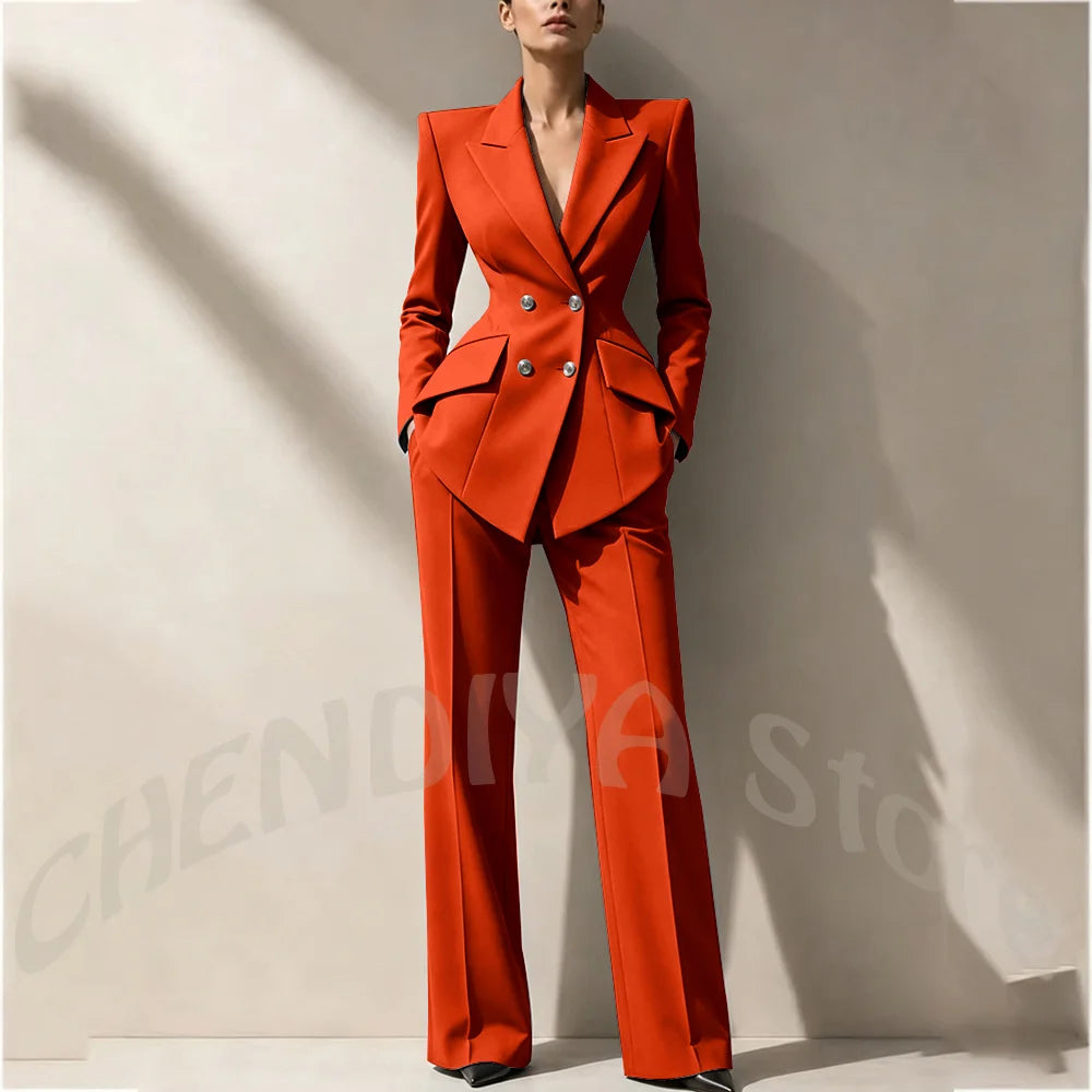 New Arrival Women's Two Piece Suit Peak Lapel Slim Fitted Classic Double Breasted Wedding Guest Evening Gala Party Female Set