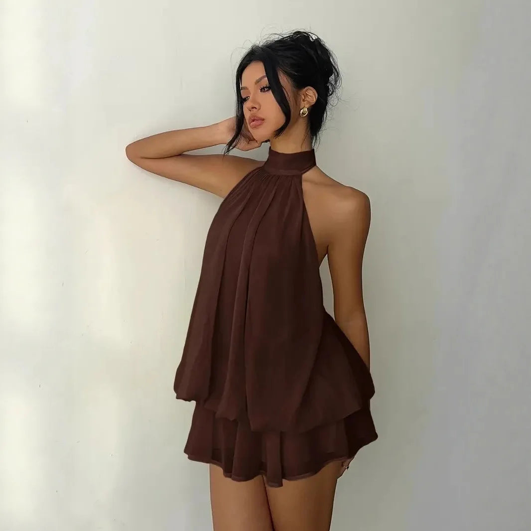 Chiffon Halter Backless Summer Mini Dress for Women