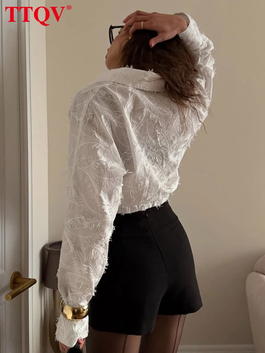 Slim Fit Cotton Button Front Crop Blouse for Women