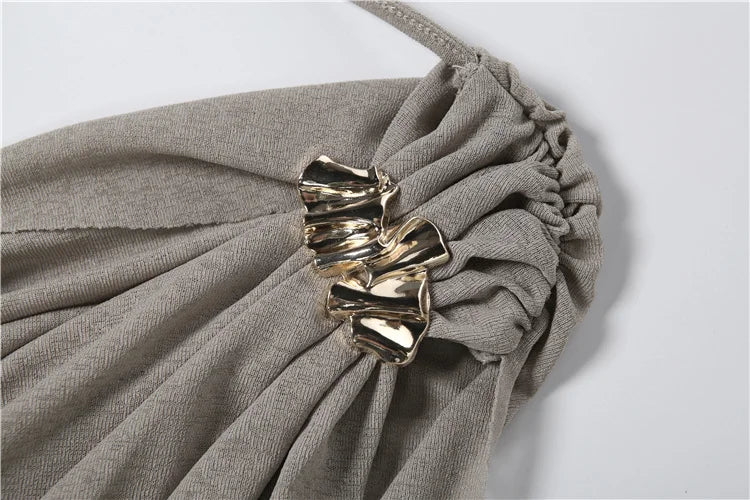 Ruched Elegant Mini Dress with Sleeve Cover for Women