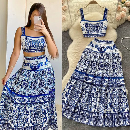 Blue Porcelain Print Two Piece Set