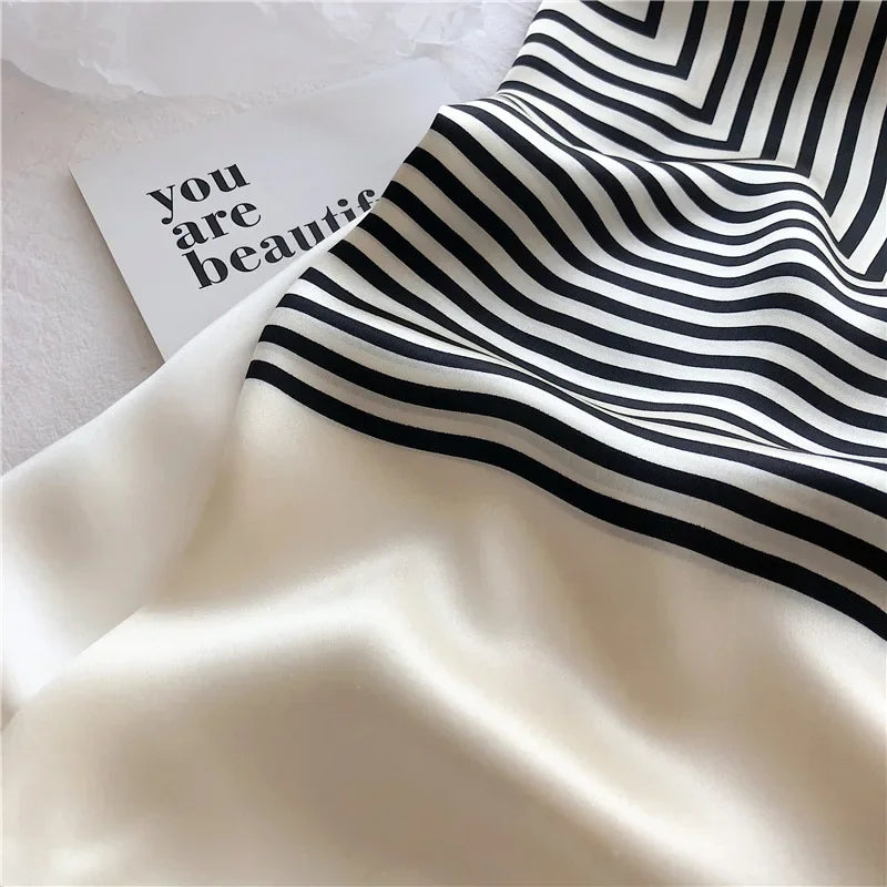 Elegant Art Gallery Style 100% Pure Silk Scarves For Women Soft Thin Striped Mulberry Silk Square Scarf Versatile For Spring Sum