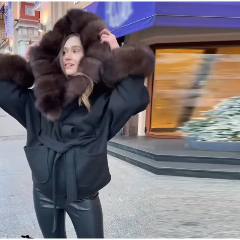 Warm Faux Fur Hooded Winter Coat With Pockets for Women