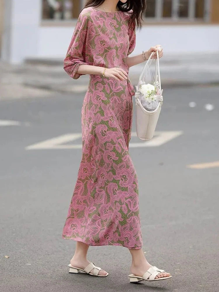 Elegant One Shoulder Wrap Chiffon Midi Dress For Women
