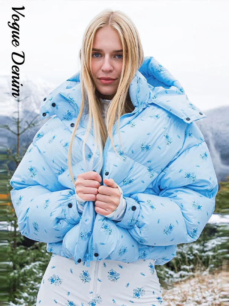Casual Printed Zip Front Hoodie Jacket for Women
