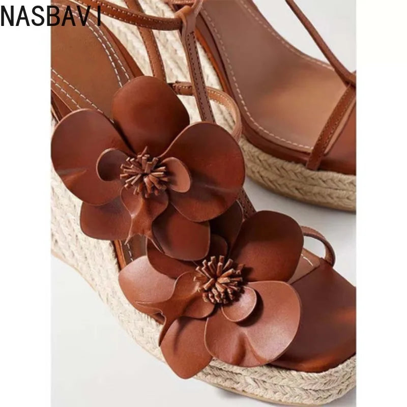 Gold Flower Woven High Heel Sandals