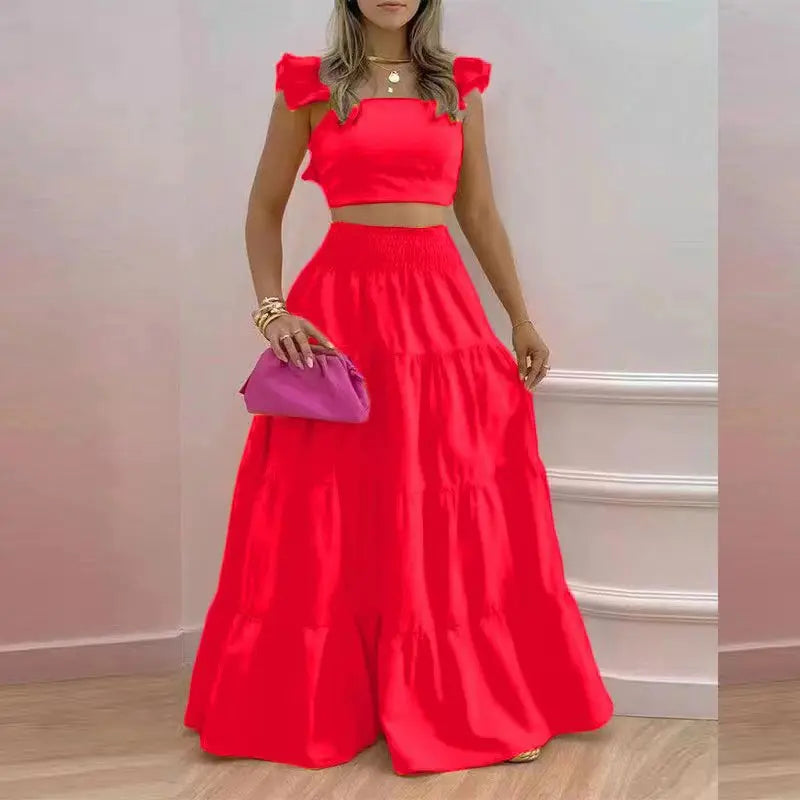 Elegant Sleeveless Top and Long Skirt Two Piece Set for Women