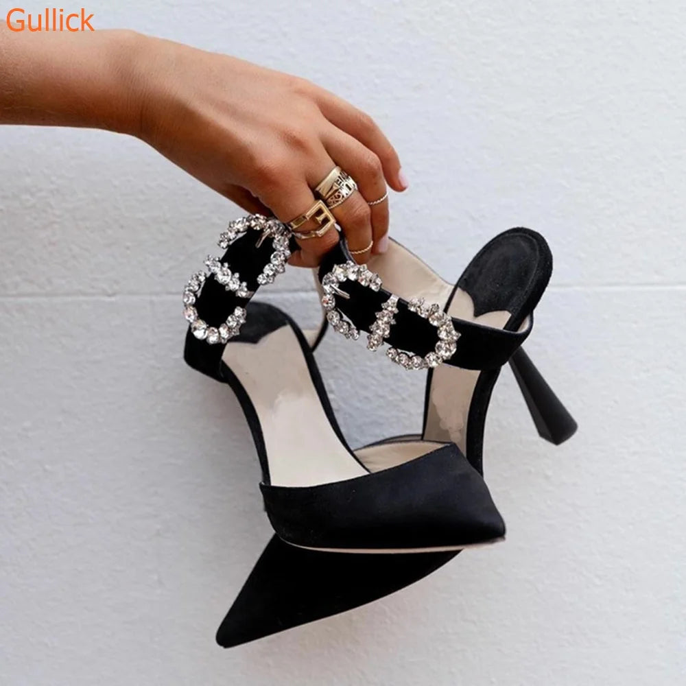 Elegant Glitter Pointed Toe Sandals With Ankle Strap For Women