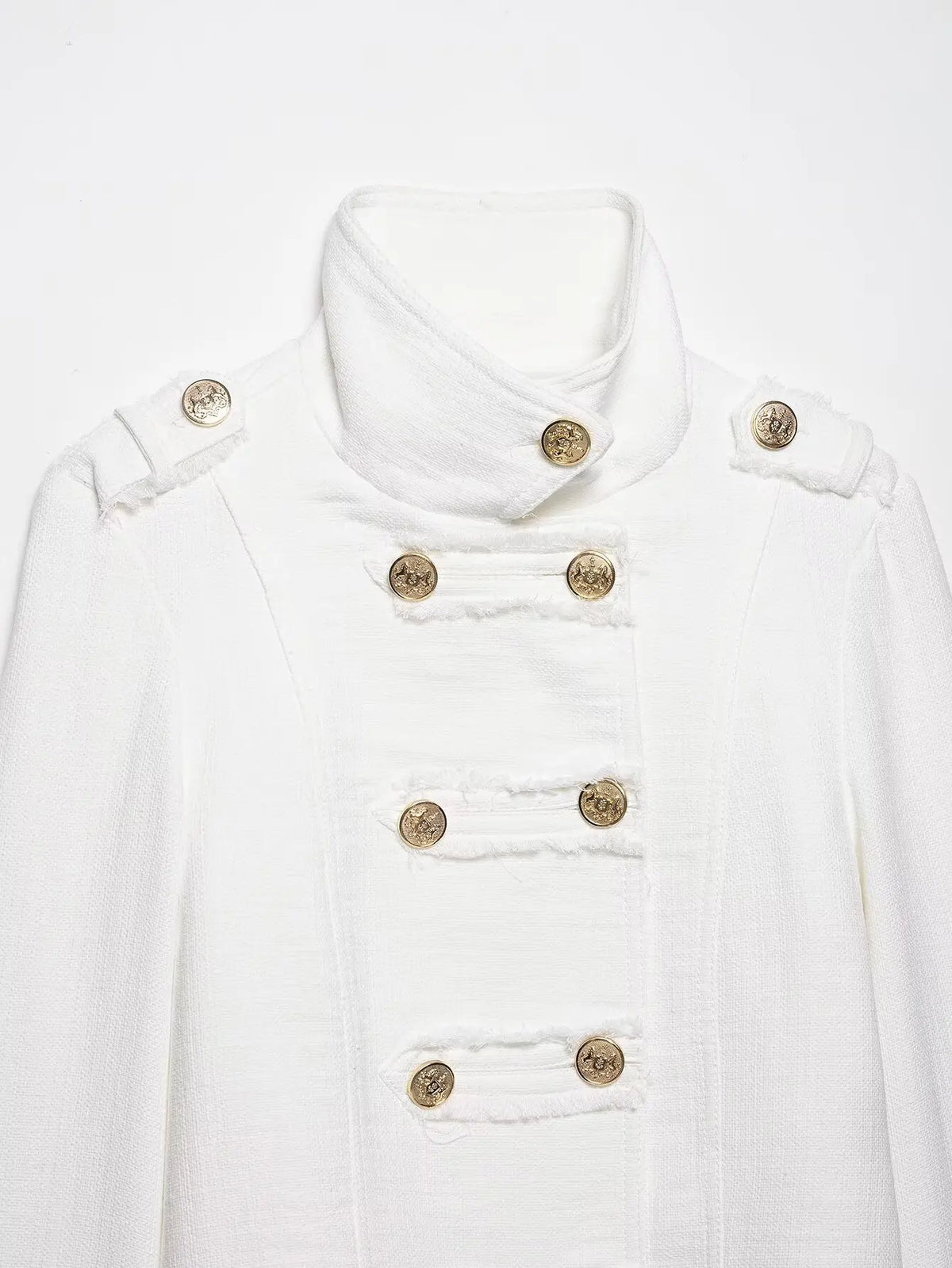 White Tweed Cropped Jacket With Gold Buttons for Women