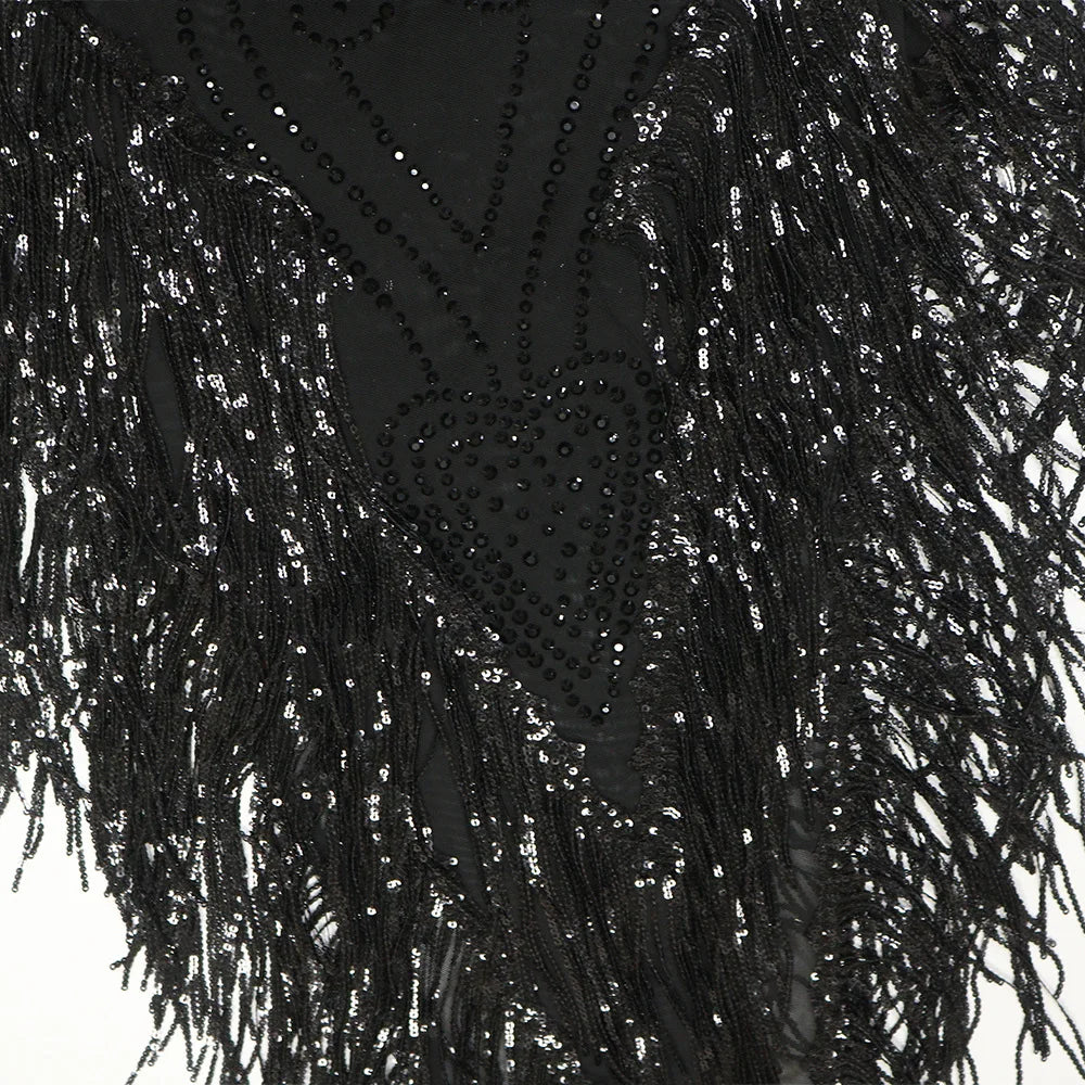 Rhinestone Mesh Tassel Bodycon Mini Dress for Women