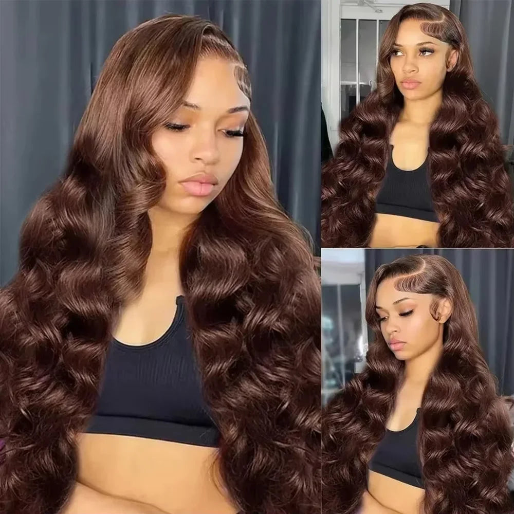 Chocolate Brown Body Wave Lace Front Human Hair Wigs For Women