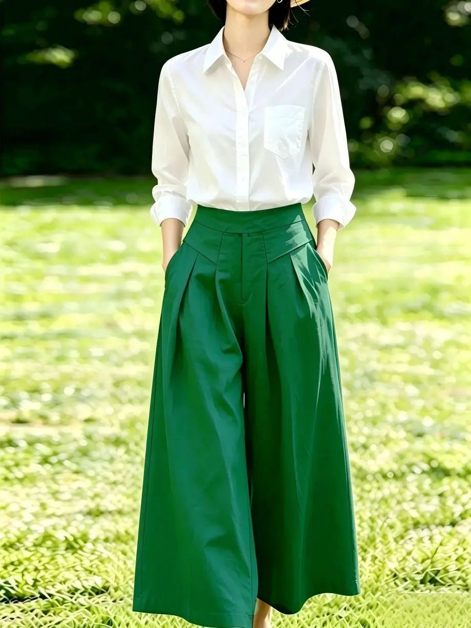 High-Waisted Cotton Linen Wide-Leg Culottes for Women