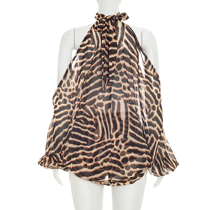 Striped Halter Off Shoulder Two Piece Set for Women