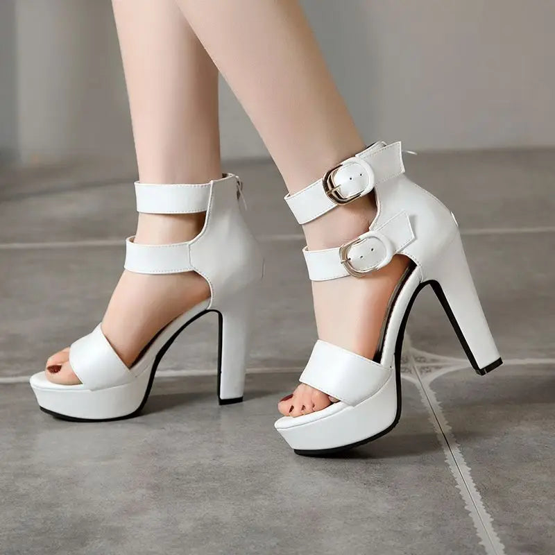 Chunky Platform Sandals with Zipper Buckles for Women