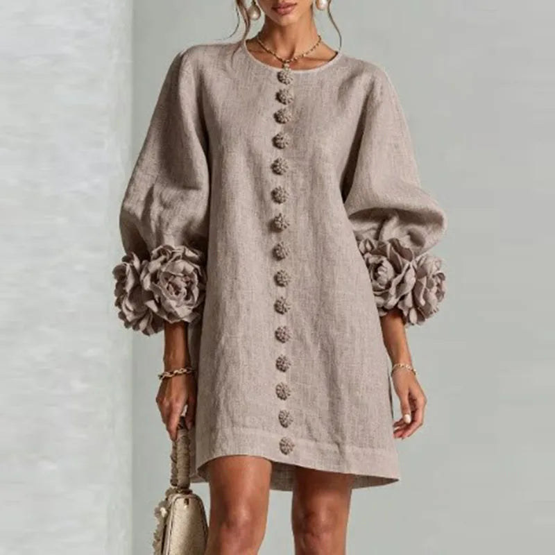 Elegant 3D Flower Bubble Sleeve Mini Dress for Women