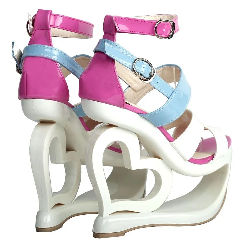 Open Toe Ankle Strap Colorblock Wedge Sandals For Women