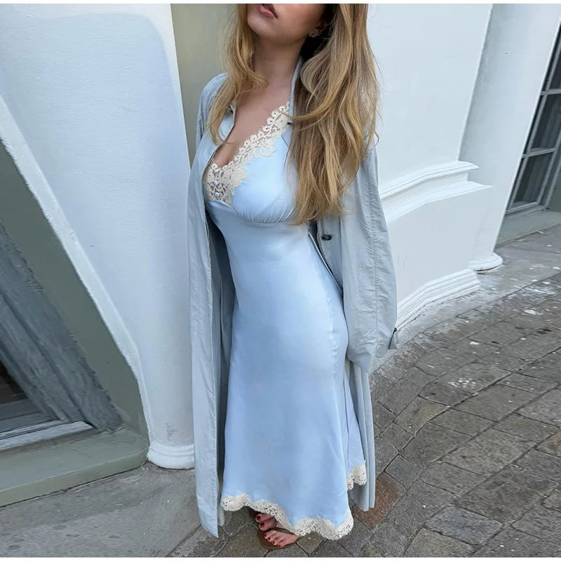 Lapel Collar Button Front Long Trench Coat With Waist Belt for Women