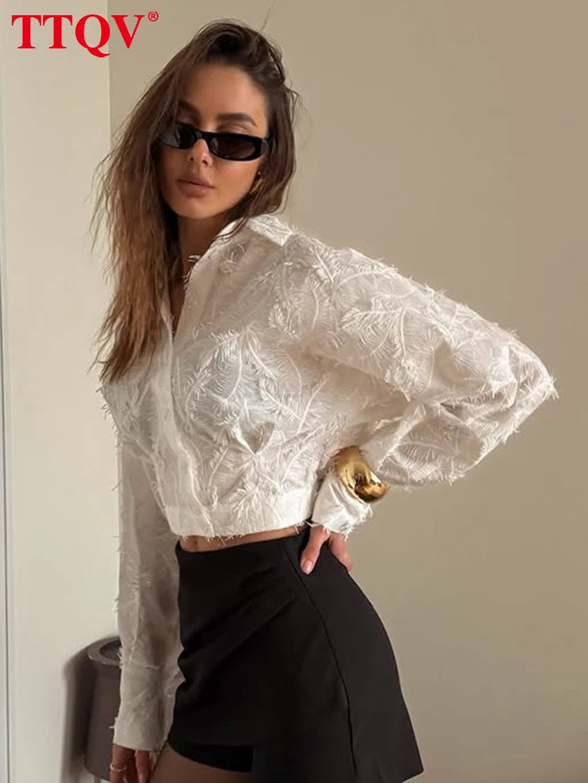 Slim Fit Cotton Button Front Crop Blouse for Women