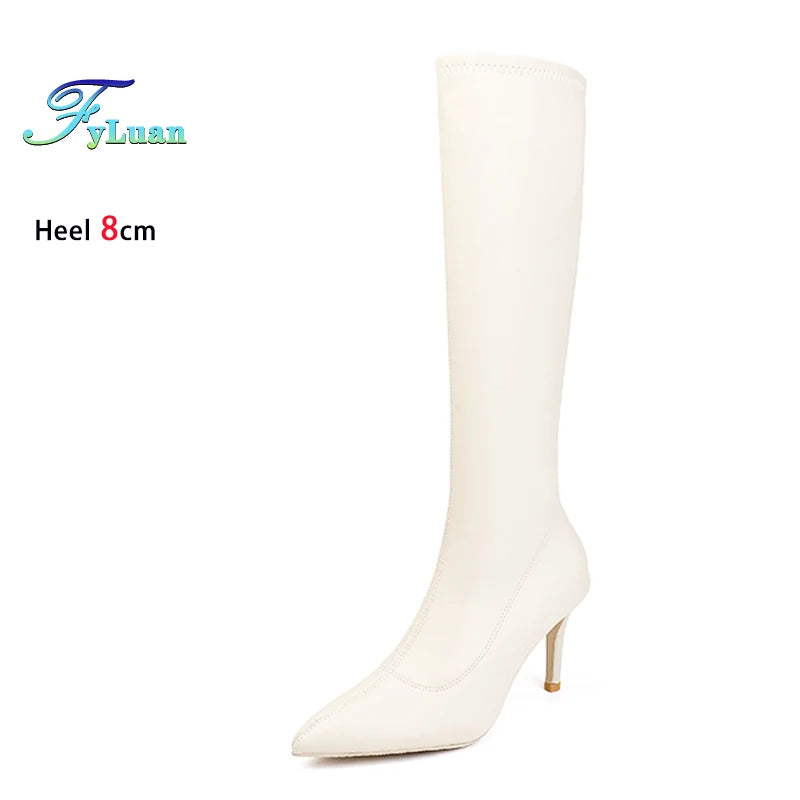 Patent Leather Pointed Knee High Boots