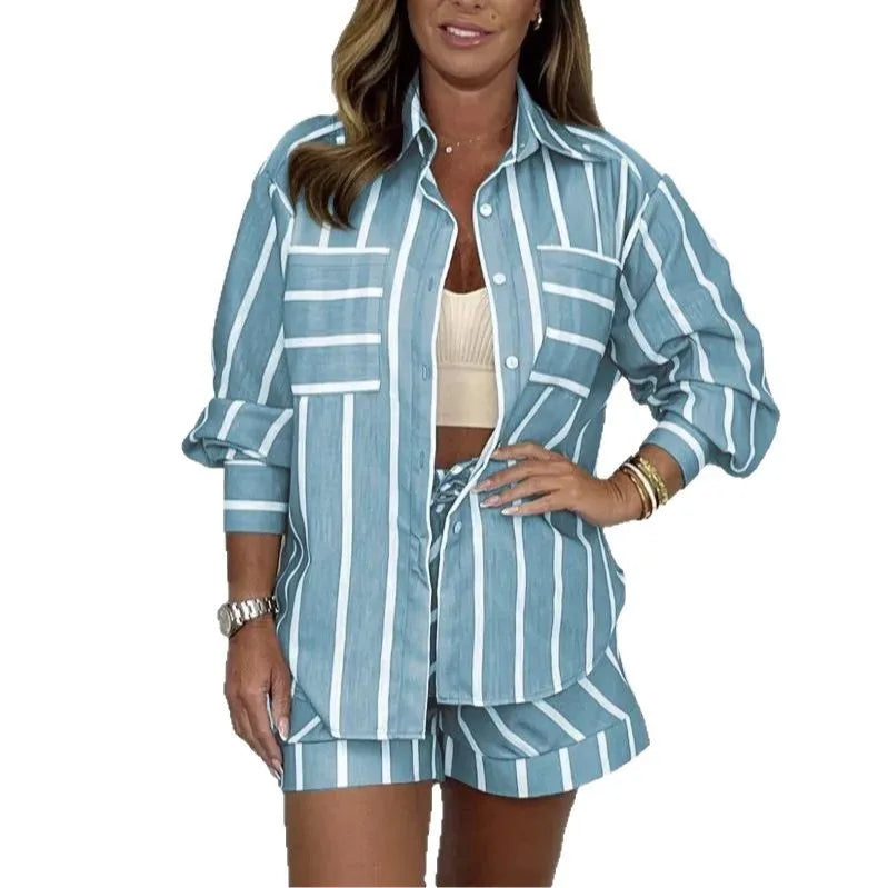 Striped Long Sleeve Casual Two Piece Set for Women