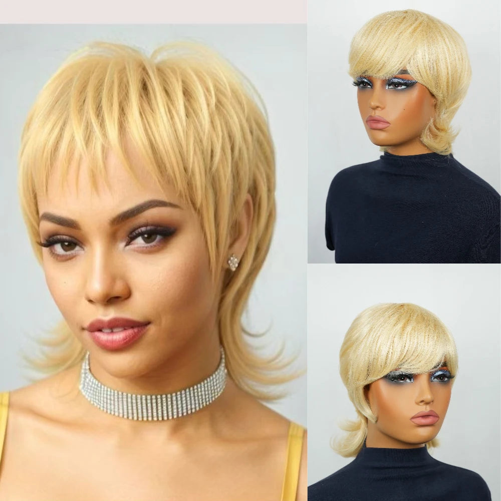 Short Layered Pixie Brazilian Remy Human Hair Wig for Women