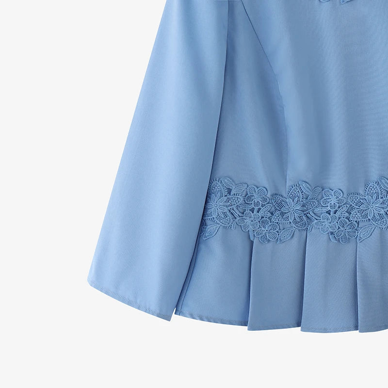 Lace Patchwork Three Quarter Sleeve Peplum Blouse for Women