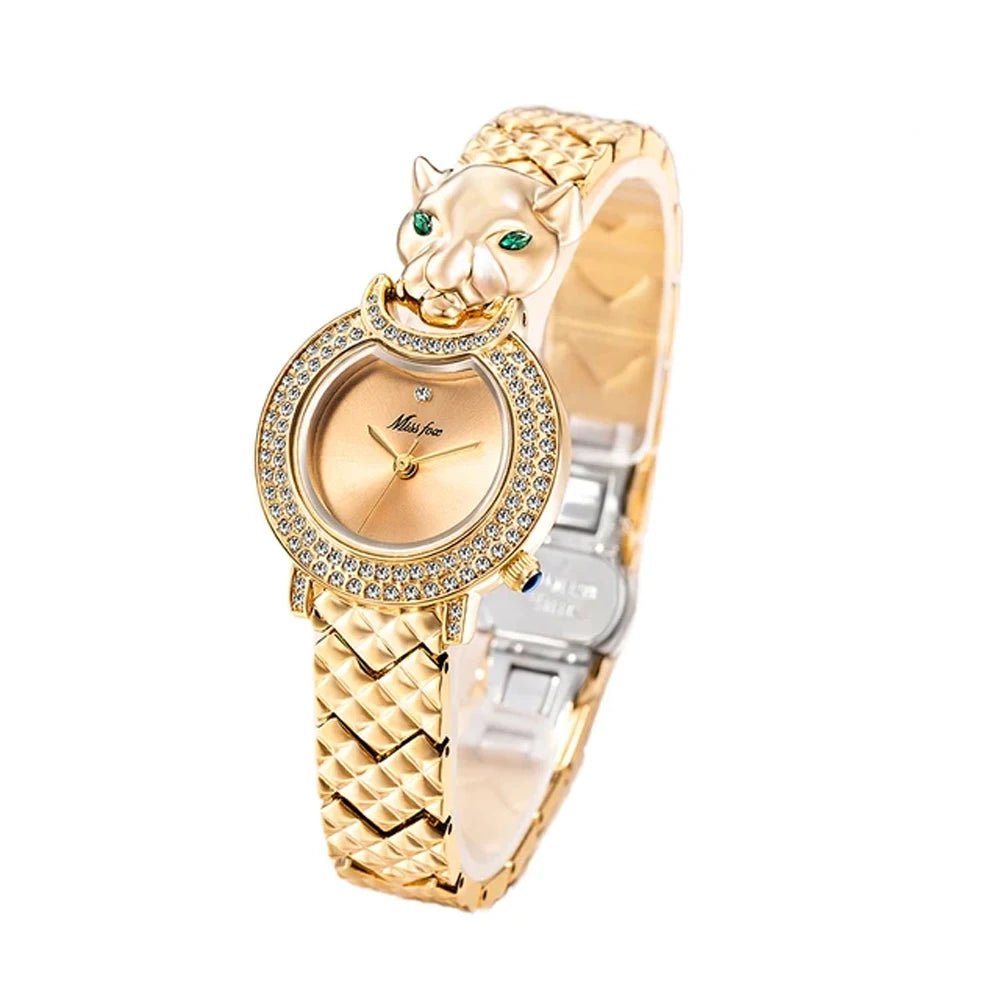 Wristwatch Leopard Print 3D Bling Diamond Dial Alloy Case Quartz Movement Casual Style