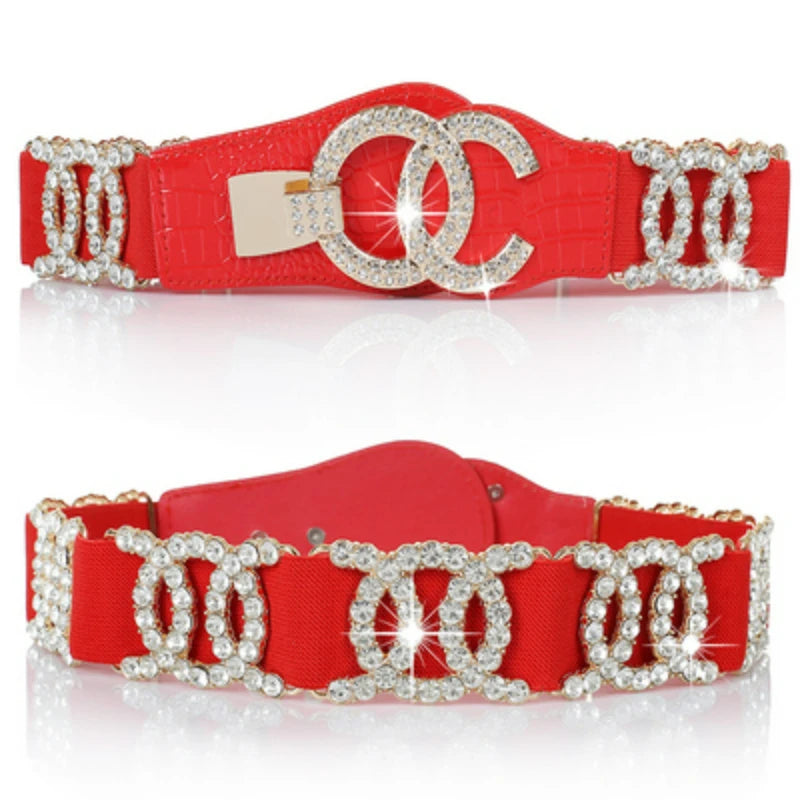 Crystal Rhinestone Wide Elastic Waist Belt for Women