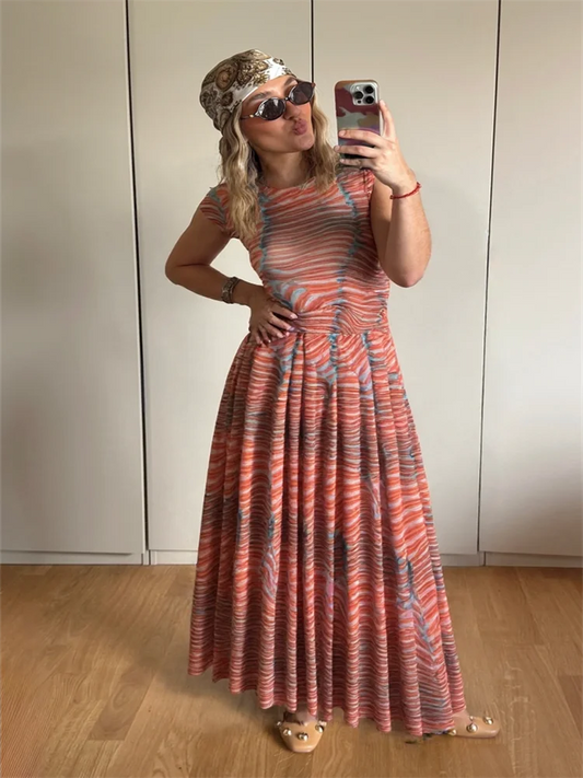 Chic Printed Contrast Women's Skirt Suit Sexy O-neck See Through Sleeveless Bodysuit High Waist Skirts Female 2025 Summer Outfit