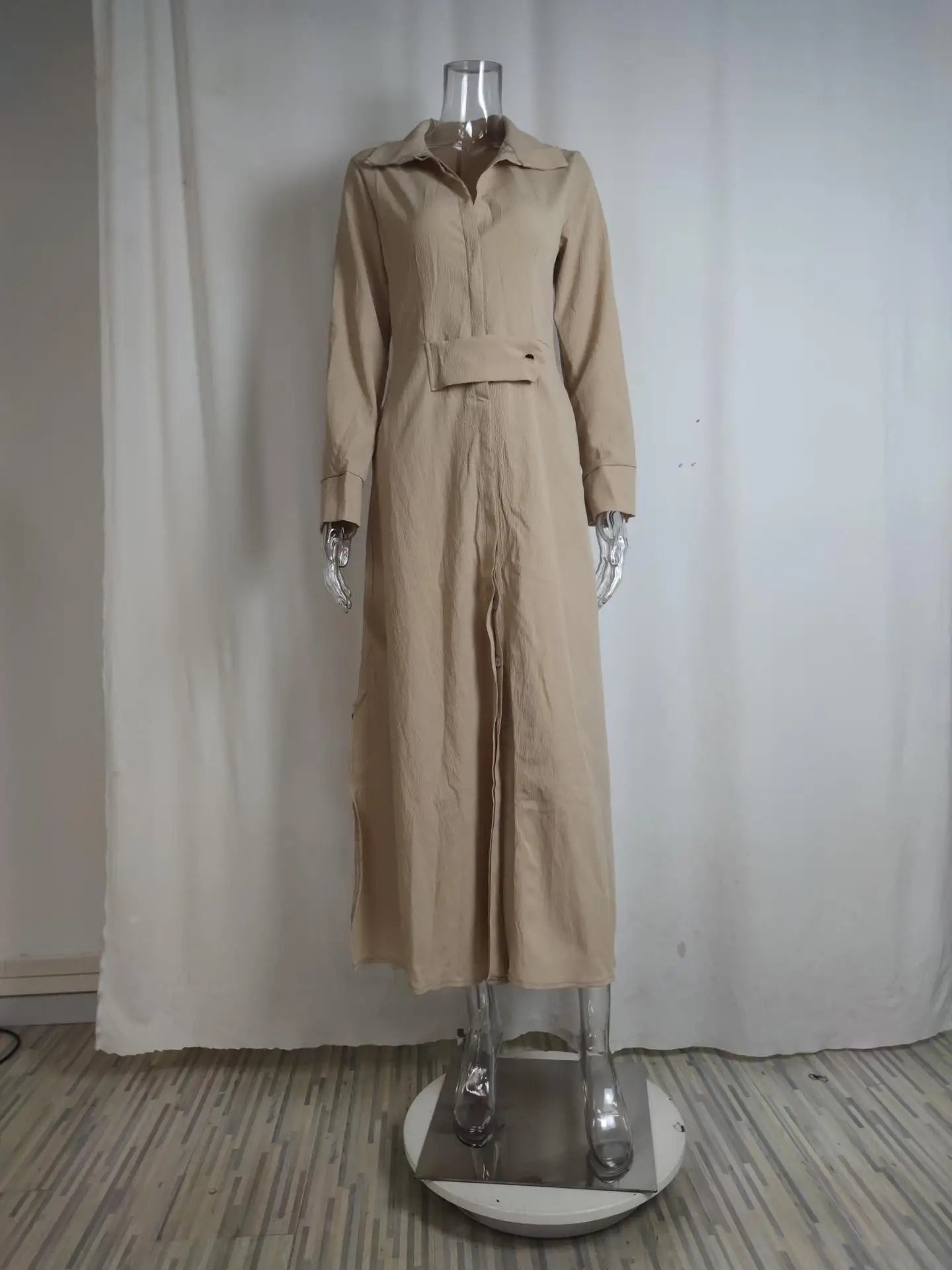 Autumn Elegant Long Sleeve V Neck Shirt Dress for Women