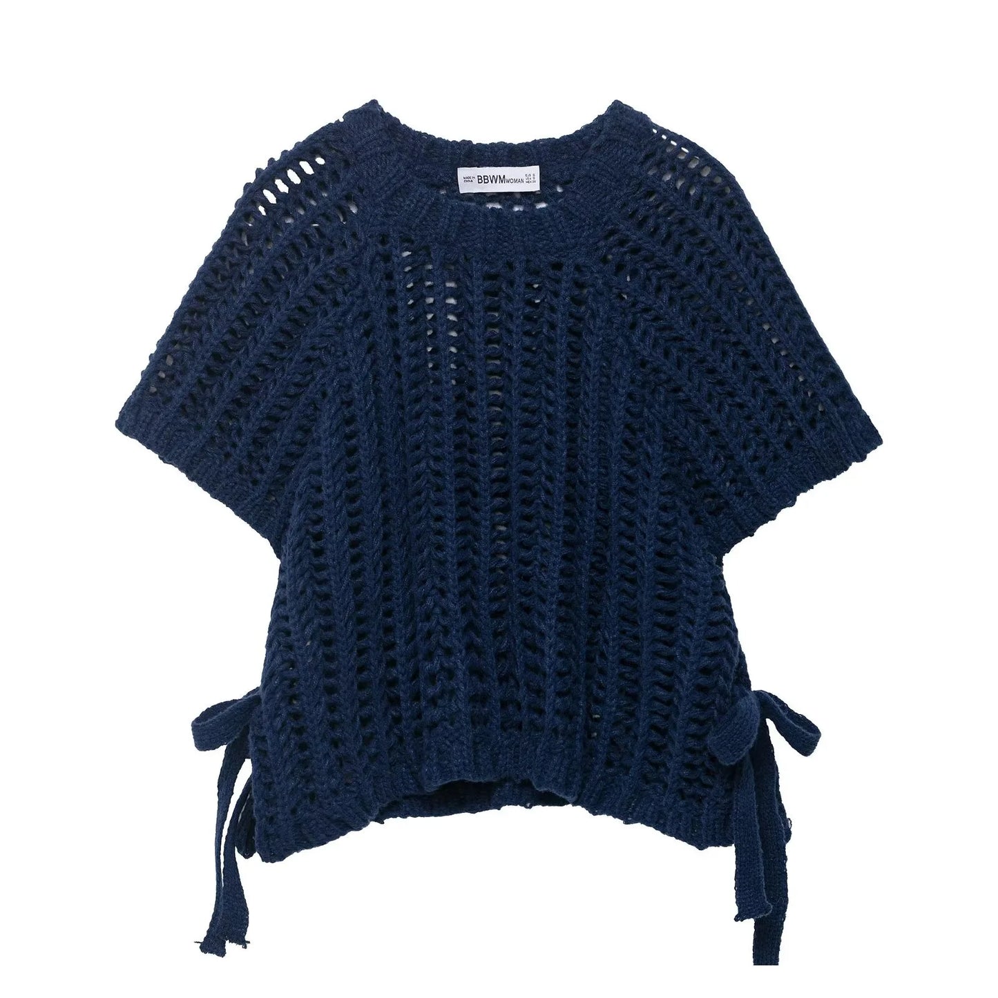 Soft Crochet With Side Bow Short Sleeves Knit Top For Women
