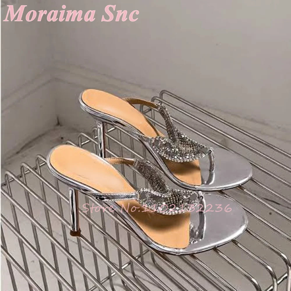 Mirror Silver Metallic Stiletto Heel Mule Sandals For Women