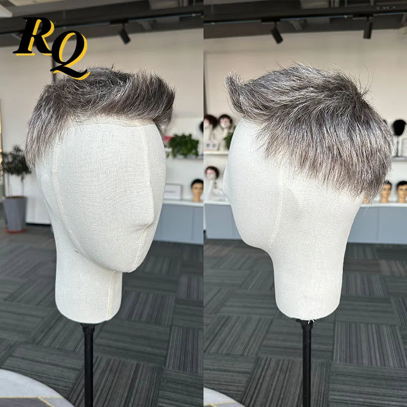 Pre Styled Human Hair Toupee For Men With Thin Skin Base
