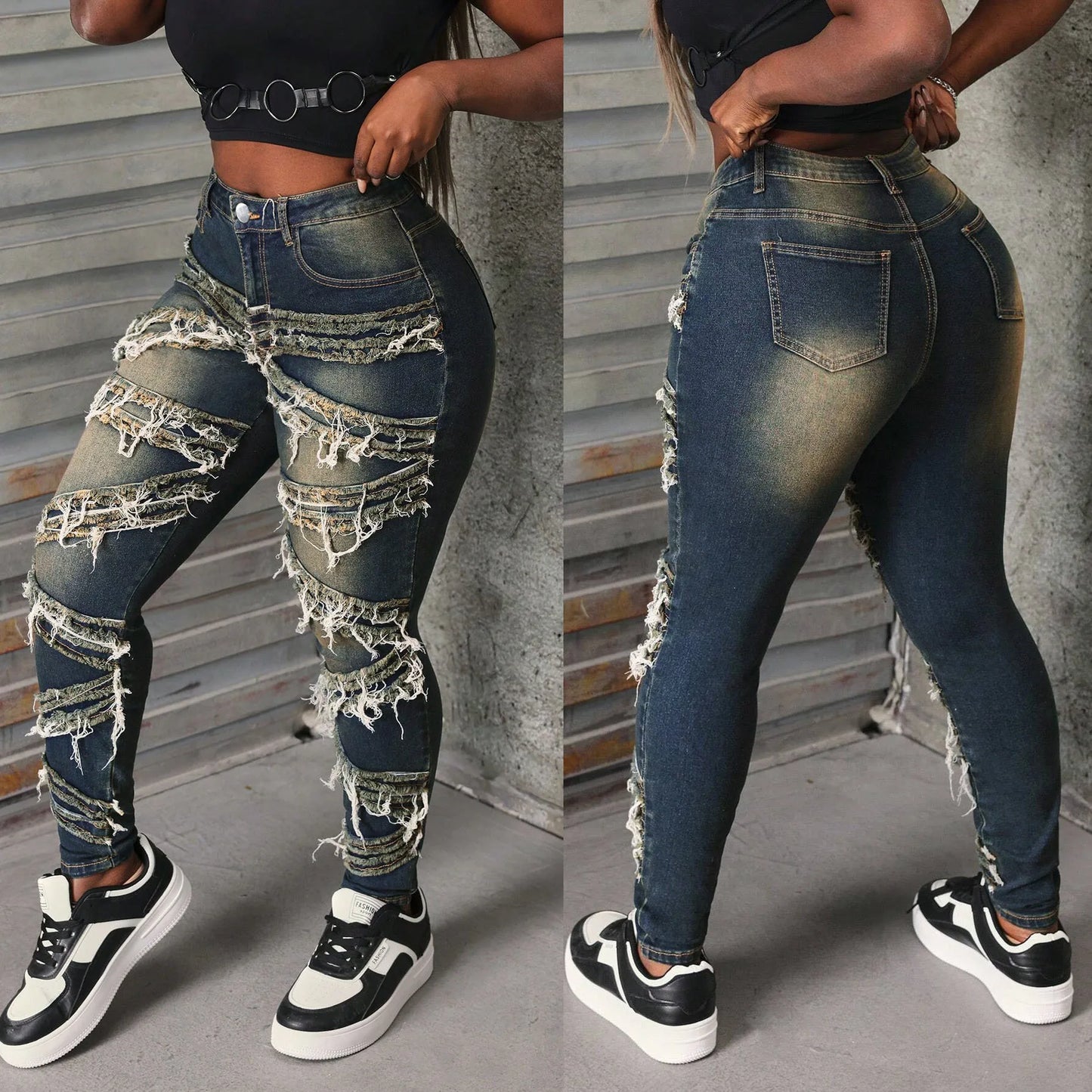 FAGADOER Y2k Fashion Tassel Patchwork Pants for Women Summer  New Tie-dye High Waist Jeans Female Y2k Streetwear Bottoms New