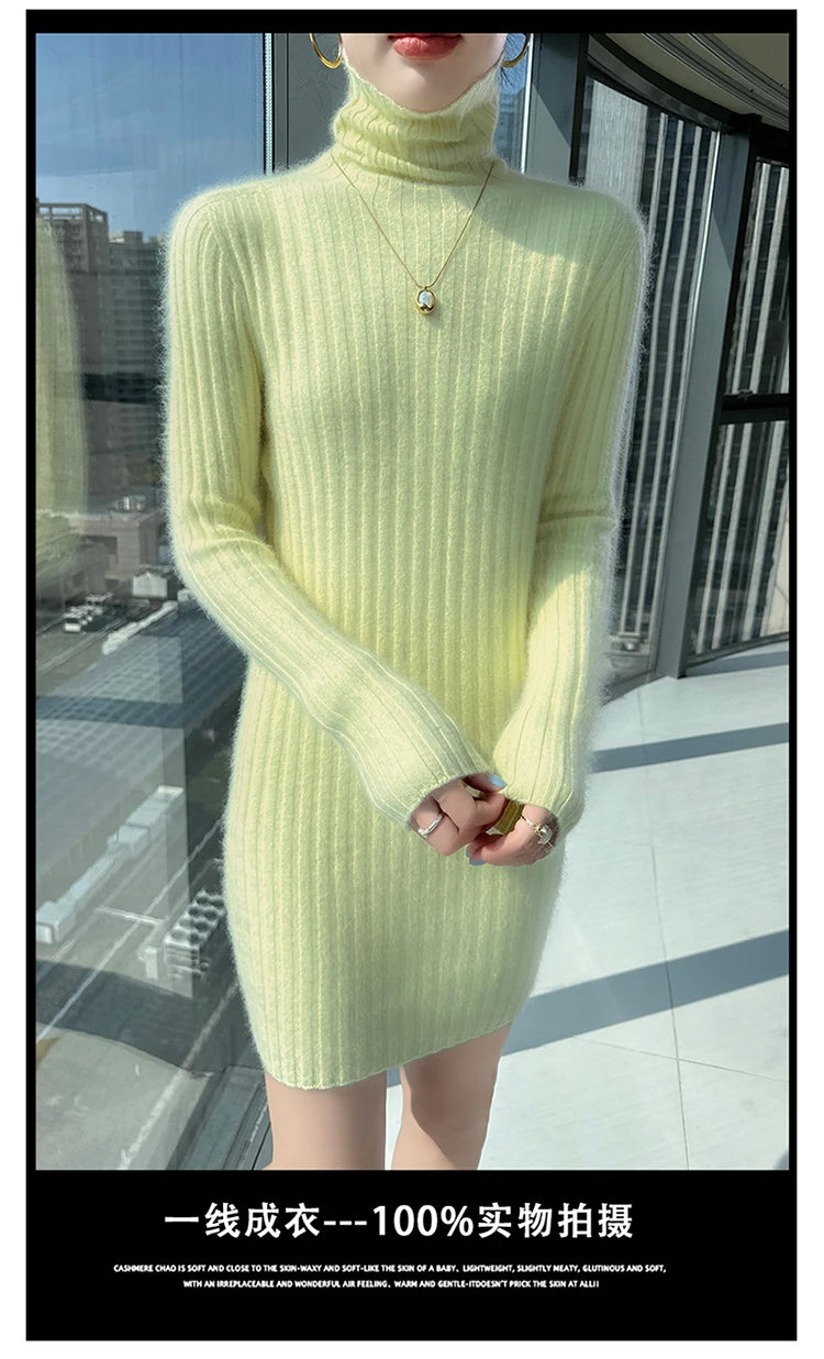 High Neck Slim Fit Stretch Knit Mini Dress for Women