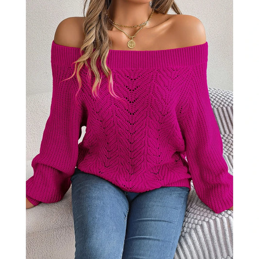 Women Off Shoulder Long Sleeve Knit Sweater Female Spring Casual Top y2k Clothes Streetwear