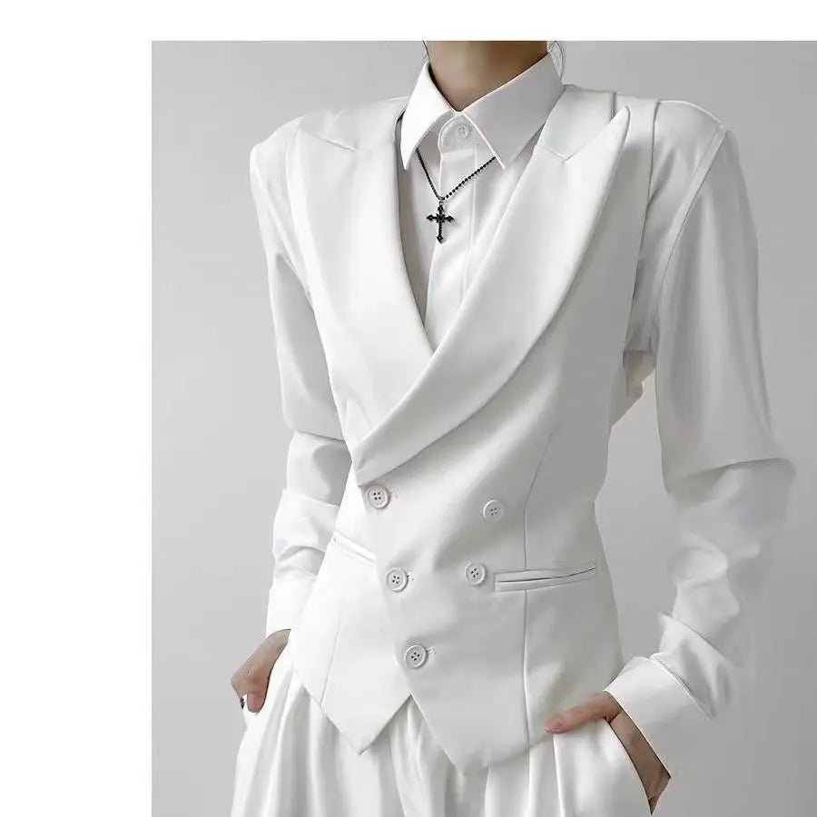 Slim Fit Black V-Neck Single Breasted Suit Vest for Women