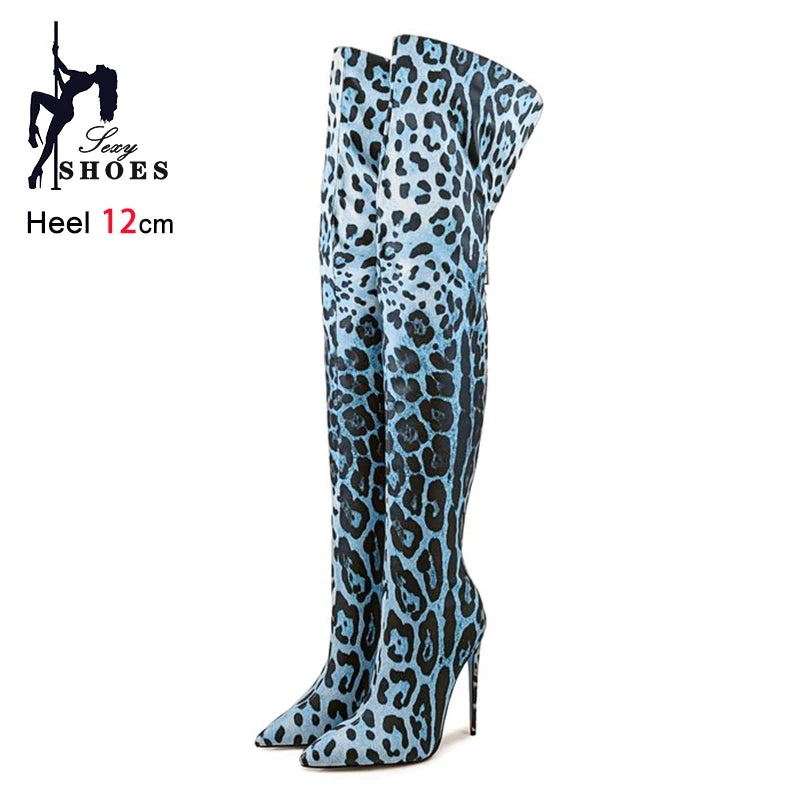 Purple Gradient Leopard Print Over-the-Knee Boots for Women