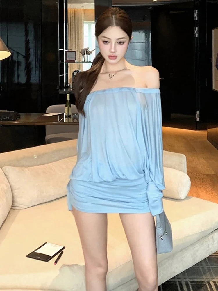 Backless Ruched Bat Sleeve Mini Dress