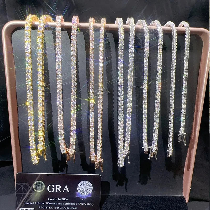 Moissanite Sterling Silver Tennis Chain Bracelet for Women