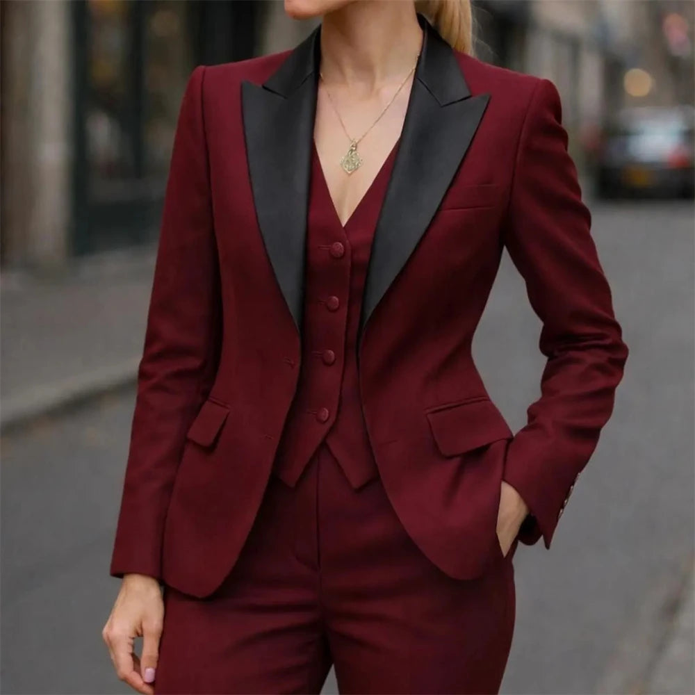 Women’s 3-Piece Suit Women Tuxedo Suit Blazer Dress Prom Slim Fit Formal Office Lady Blazer Set (Jacket+Vest+Pants)