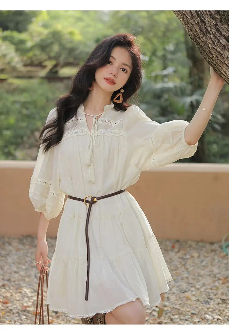 Vacation Style Boho Chic Lace Up Midi Dress for Women