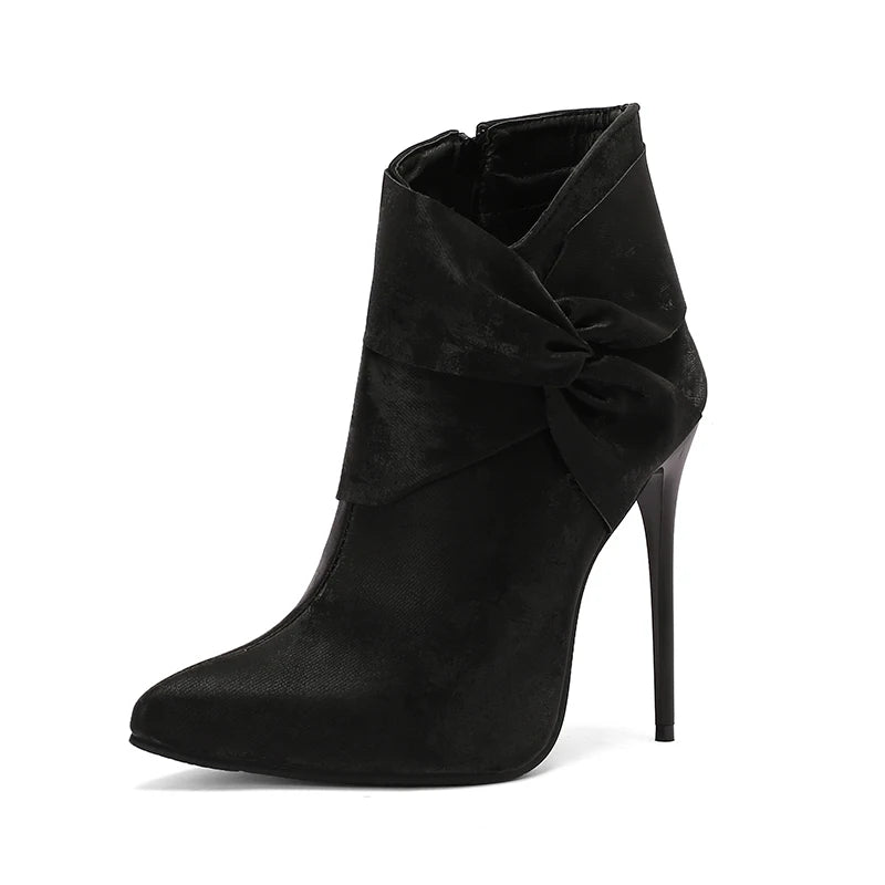 Elegant Bowknot Lace-Up High Heel Ankle Boots for Women