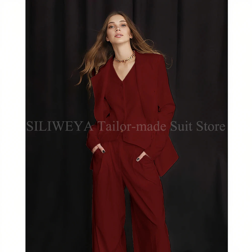 Slim Fit Single Breasted Three Piece Office Suit For Women
